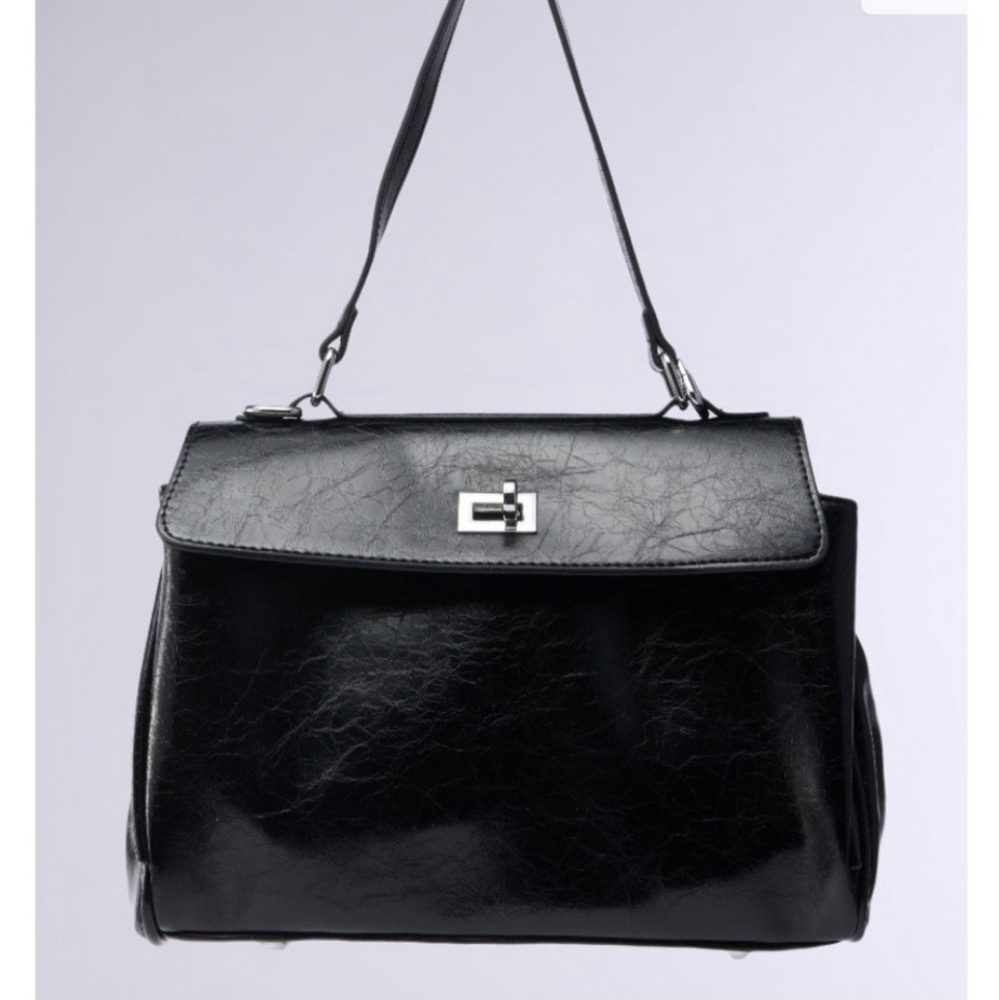 Black Faux Leather Satchel